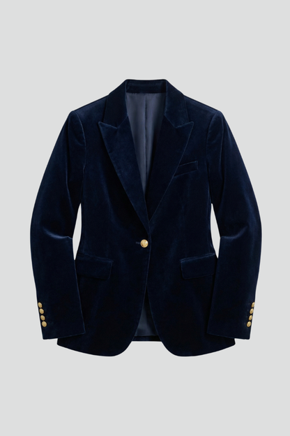 Blazer femme velours cintré col revers cranté bouton unique