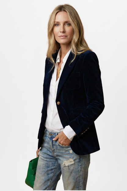 Blazer femme velours cintré col revers cranté bouton unique