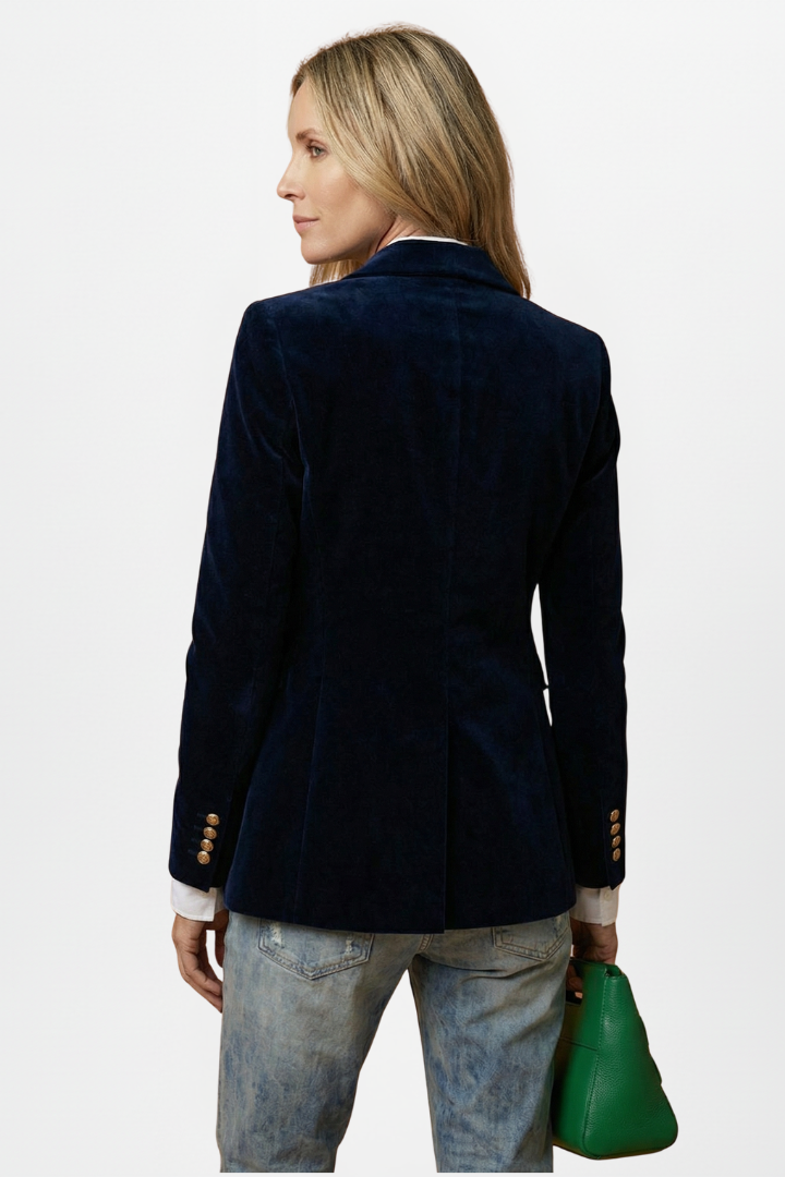 Blazer femme velours cintré col revers cranté bouton unique