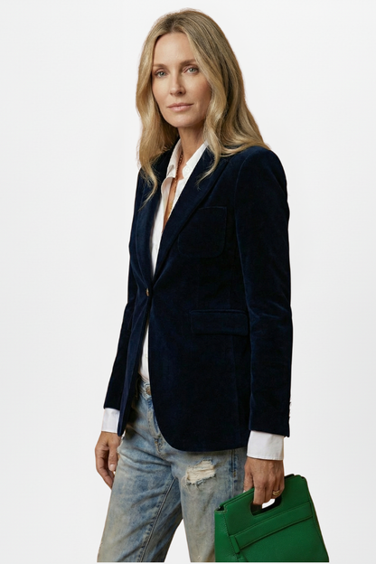 Blazer femme velours cintré col revers cranté bouton unique