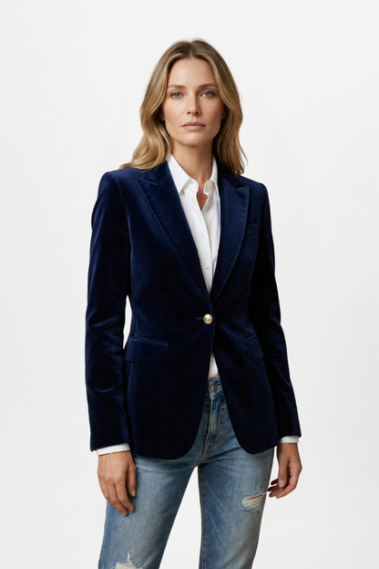 Blazer femme velours cintré col revers cranté bouton unique