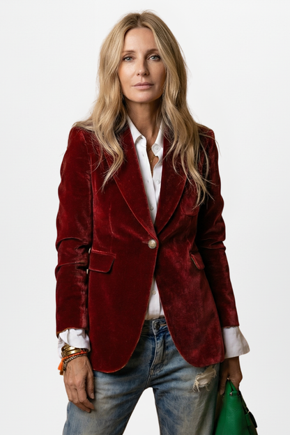 Blazer femme velours cintré col revers cranté bouton unique