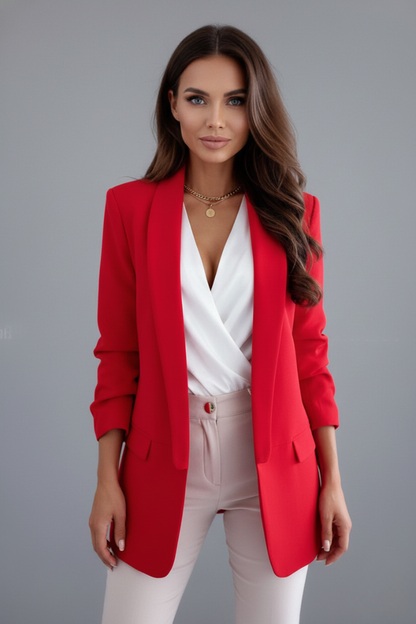 Blazer femme cintré col châle manches longues avec poches à rabat