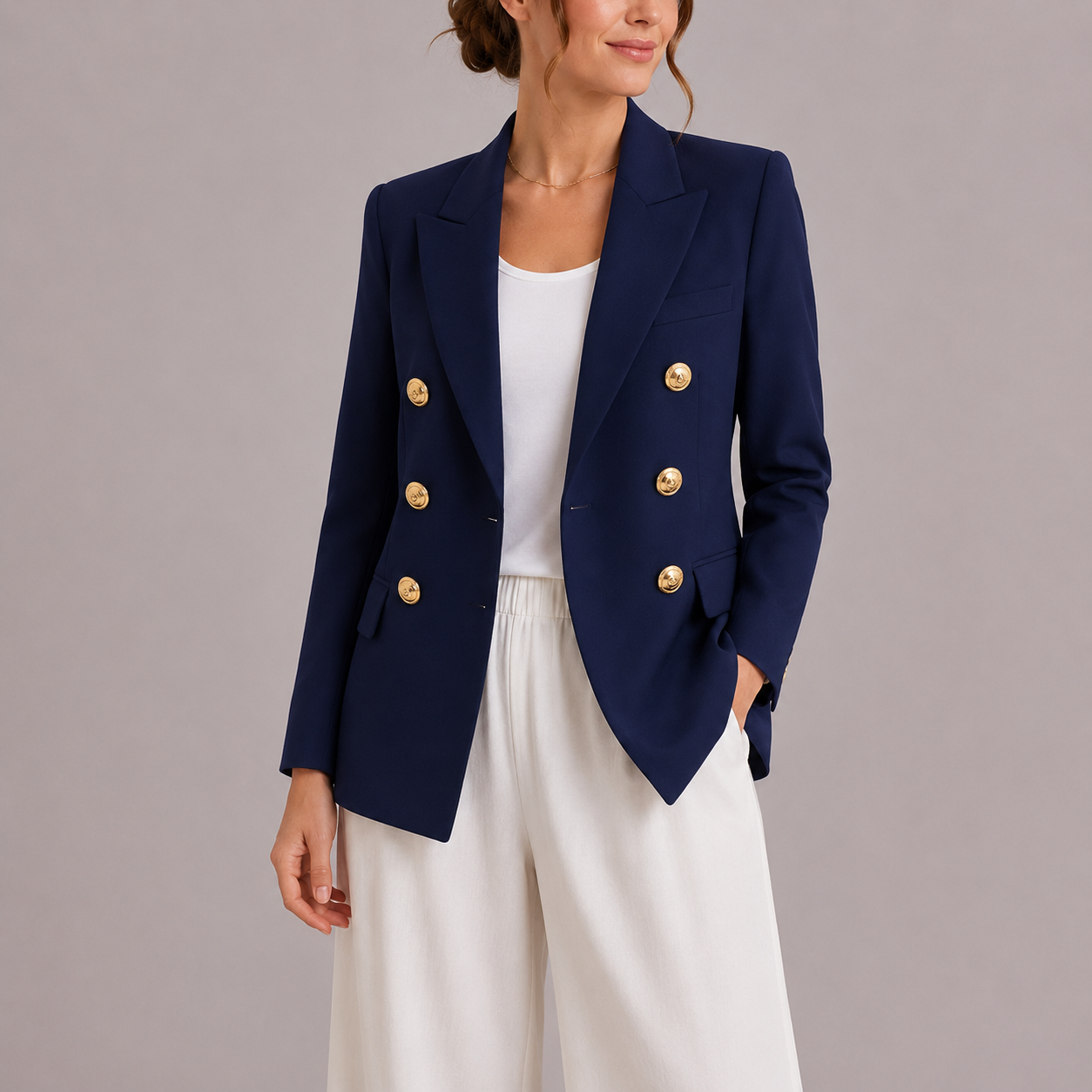 Blazer femme boutonnage croisé | Boutons dorés, col cranté