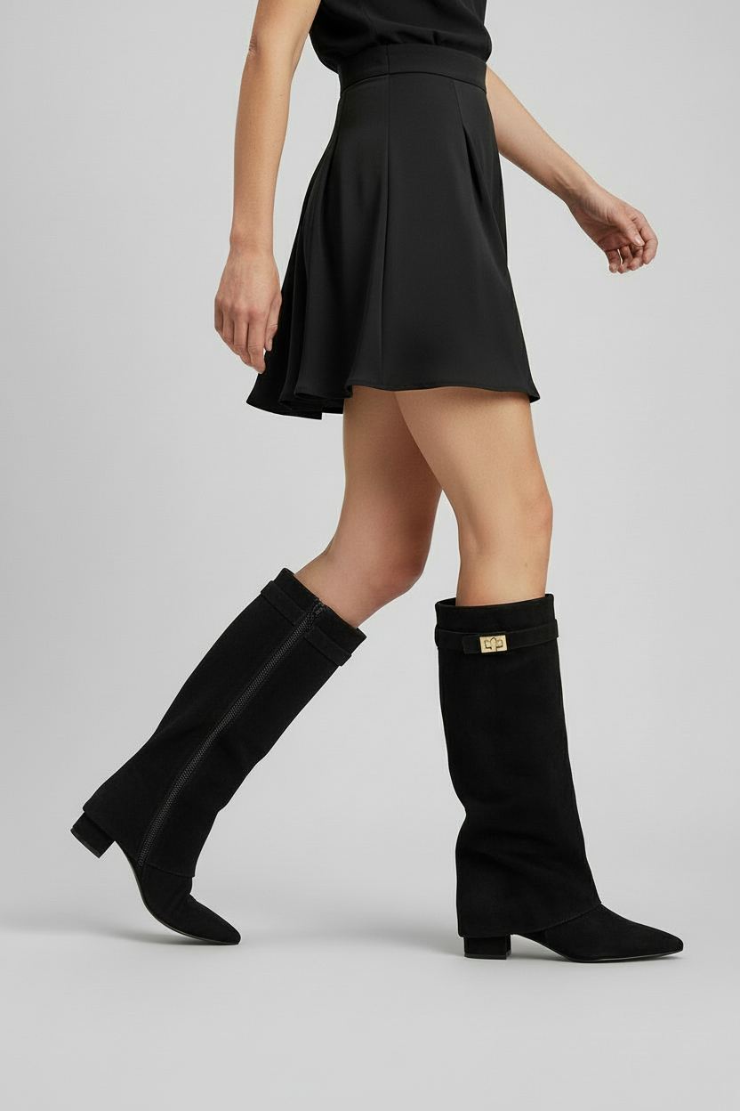 Bottes Montantes | Talon Bloc, Fermeture Latérale | Suède et Cuir
