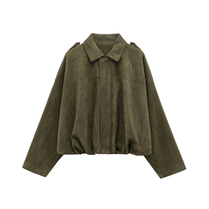 Veste Bomber Suède | Marron Vert Oversized Vintage