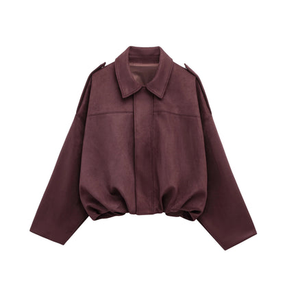 Veste Bomber Suède | Marron Vert Oversized Vintage