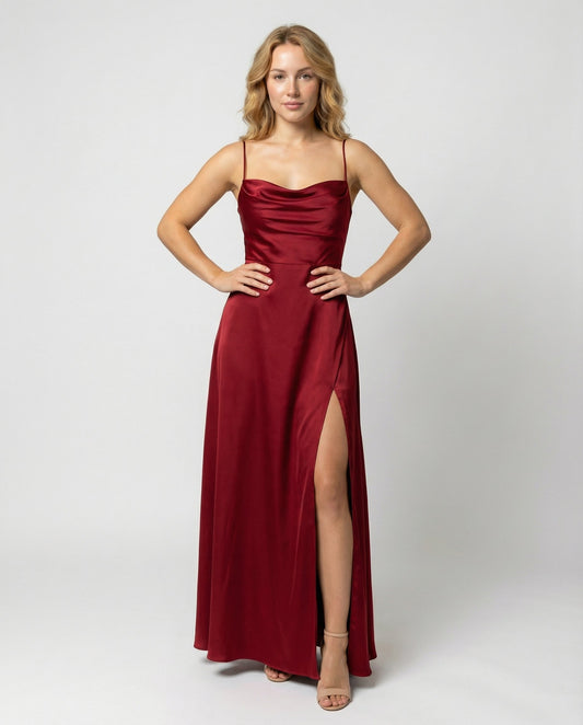 Robe Longue Satinée Femme | Élégante, Fente Haute | Robe de Soirée