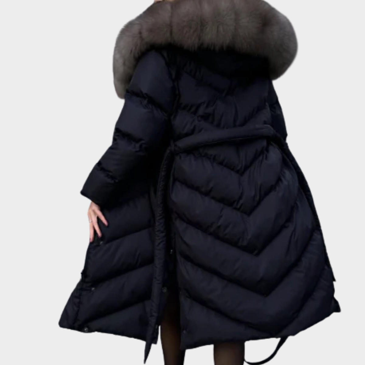Manteau long femme hiver avec col fourrure chaud