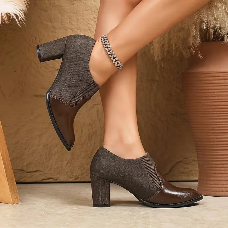 Bottines Femme | Cuir, Talons Épais | Noires