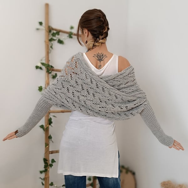 Écharpe femme tricot double manches châle hiver longue 260 cm