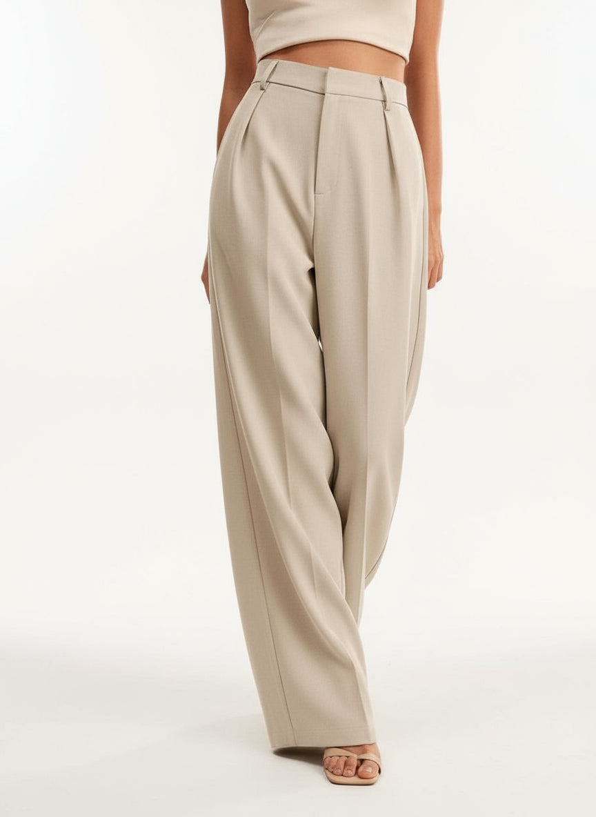 Pantalon Taille Haute Jambes Larges Taillé