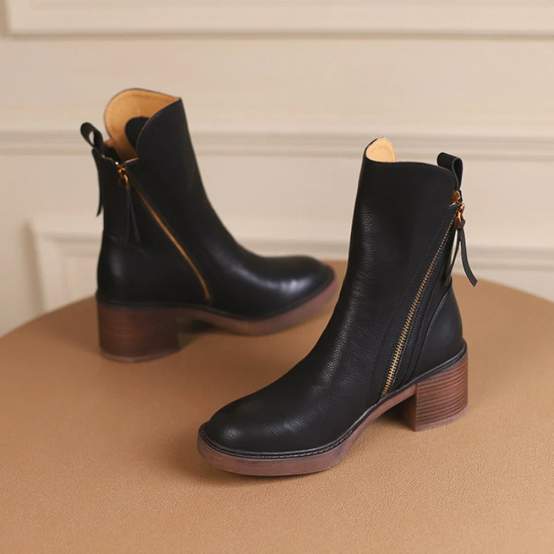 Bottes Cuir Talon Moyen - Élégance LUXE™-Chaussures-PARIS FEMME