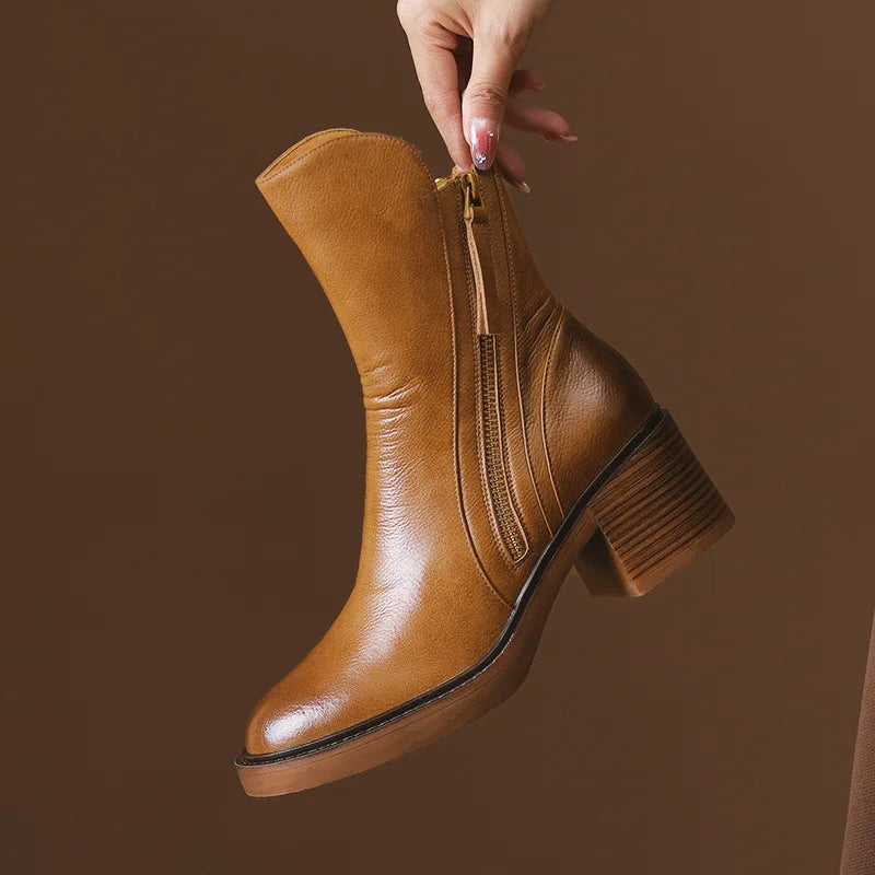 Bottes Cuir Talon Moyen - Élégance LUXE™-Chaussures-PARIS FEMME