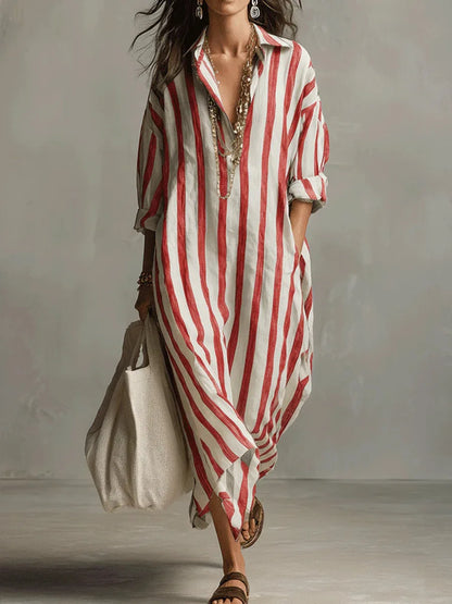Femmes Robe Midi Rayée Coupe Ample