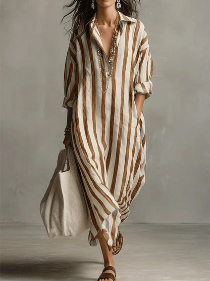 Femmes Robe Midi Rayée Coupe Ample
