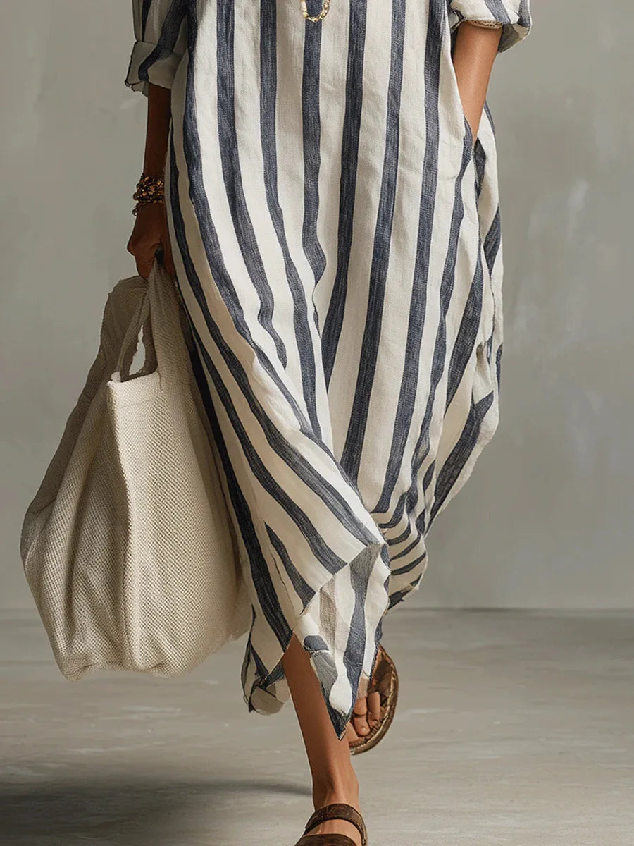 Femmes Robe Midi Rayée Coupe Ample