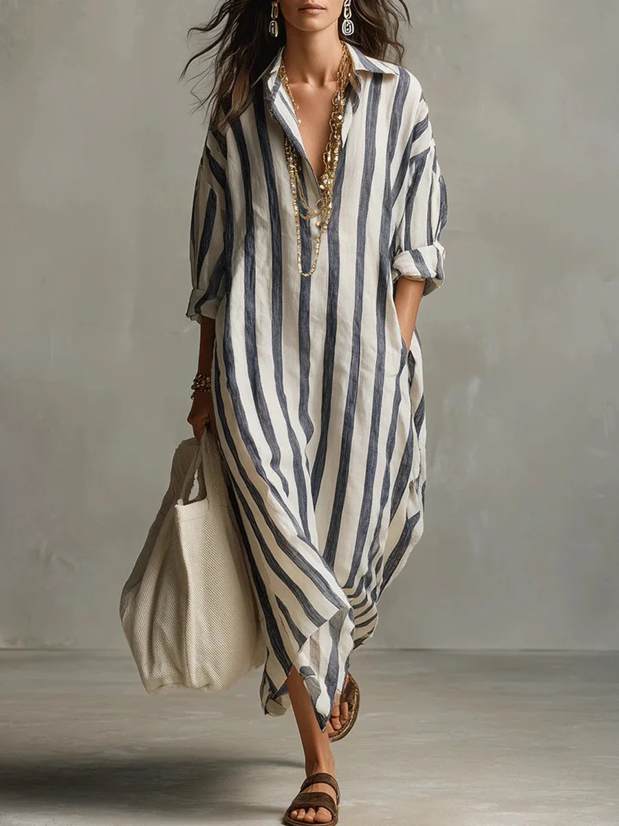 Femmes Robe Midi Rayée Coupe Ample