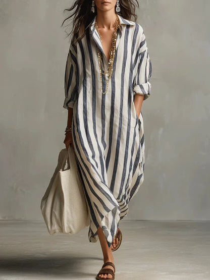 Femmes Robe Midi Rayée Coupe Ample