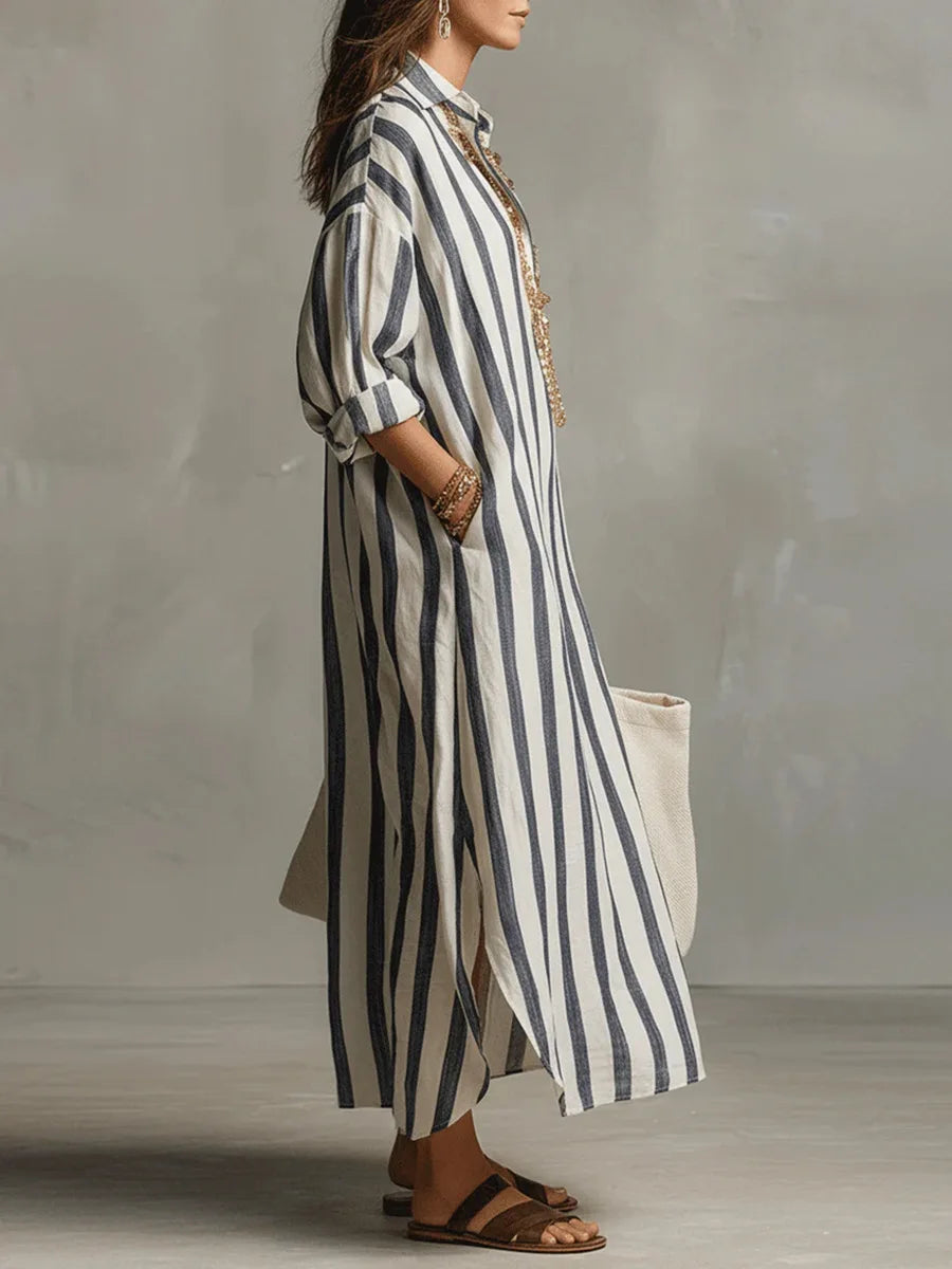 Femmes Robe Midi Rayée Coupe Ample