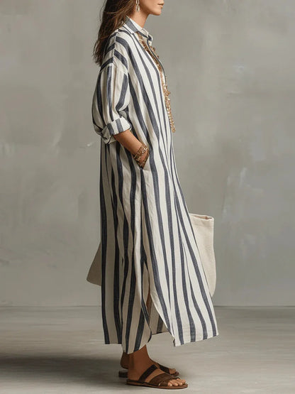 Femmes Robe Midi Rayée Coupe Ample