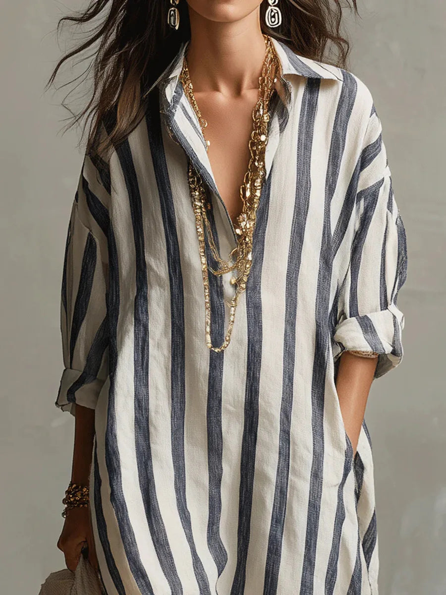 Femmes Robe Midi Rayée Coupe Ample