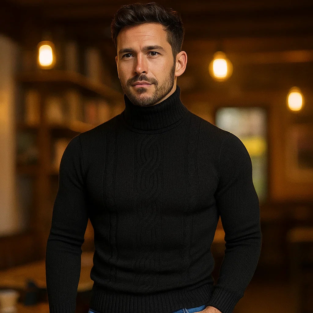 Lucian - Pull en coton à col montant - Motif tressé - Confort et style