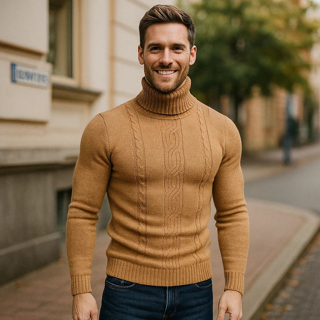 Lucian - Pull en coton à col montant - Motif tressé - Confort et style