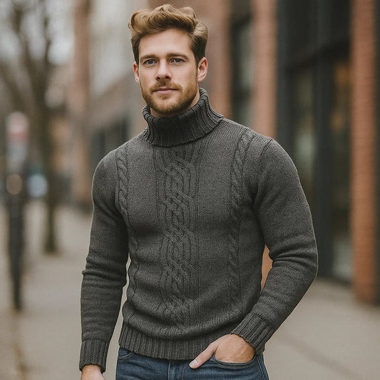 Lucian - Pull en coton à col montant - Motif tressé - Confort et style