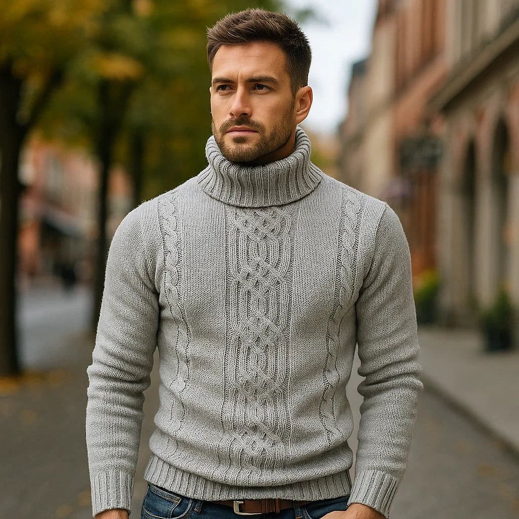 Lucian - Pull en coton à col montant - Motif tressé - Confort et style