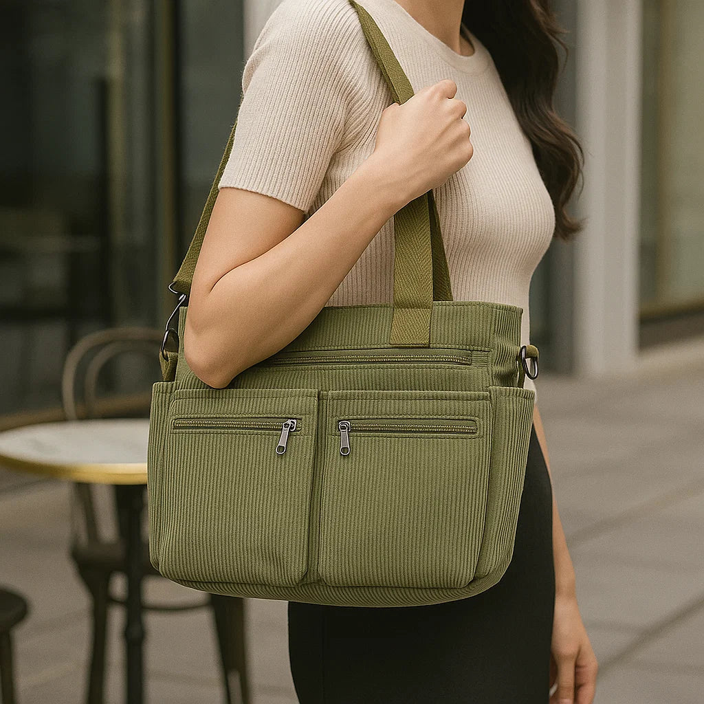 Urban Serenity - Sac cabas en velours côtelé avec poches multiples