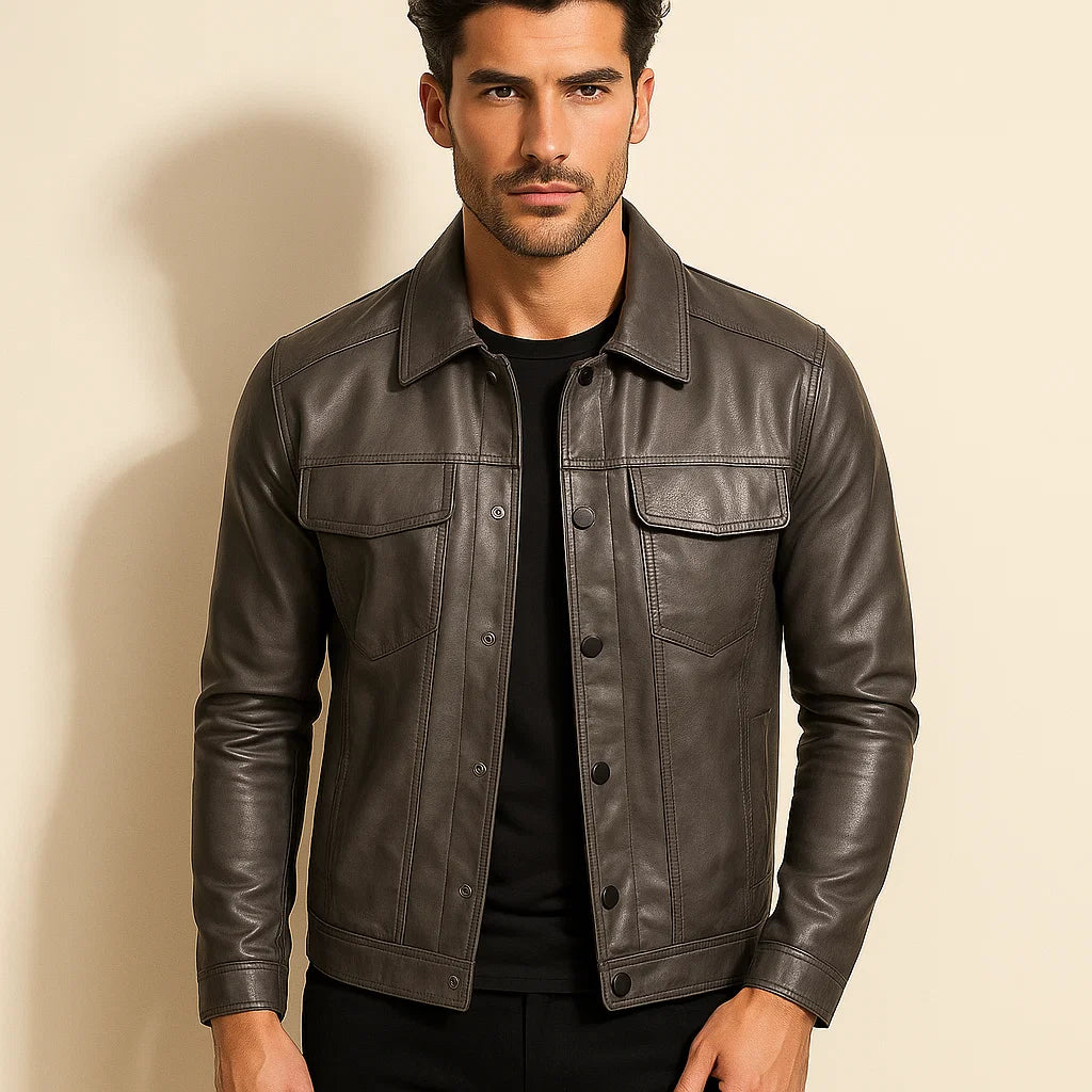 Veste de Biker Homme en Cuir Élégant