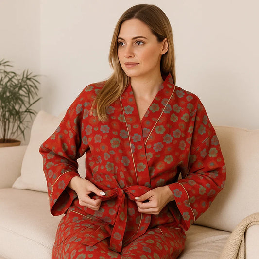 VeluBloom – Peignoir en Coton Luxueux avec un Élégant Motif Jacquard pour un Détente Stylée