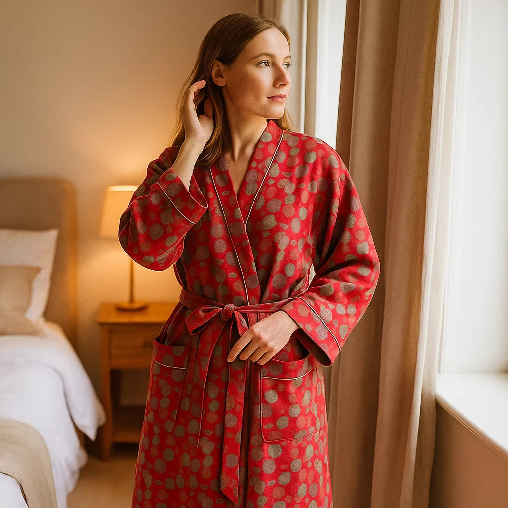 VeluBloom – Peignoir en Coton Luxueux avec un Élégant Motif Jacquard pour un Détente Stylée