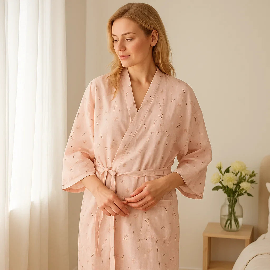 BloomLuxe – Peignoir en Coton Raffiné avec Influences Japonaises pour une Pure Détente
