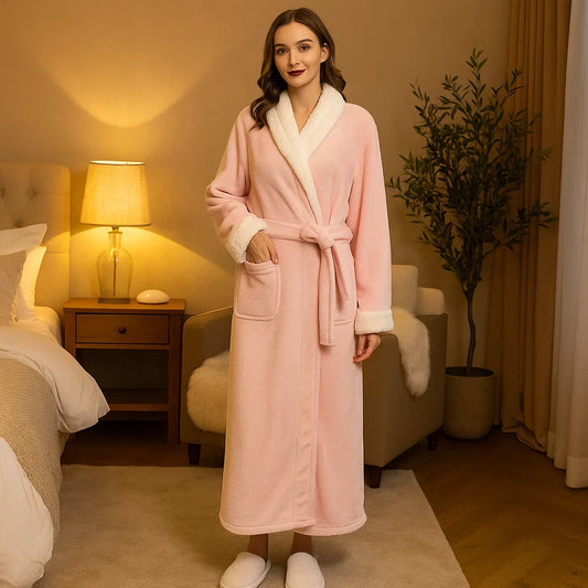 VeluSoft – Peignoir en Fleece Élégant avec Finitions Contrastantes Luxueuses pour des Moments de Détente