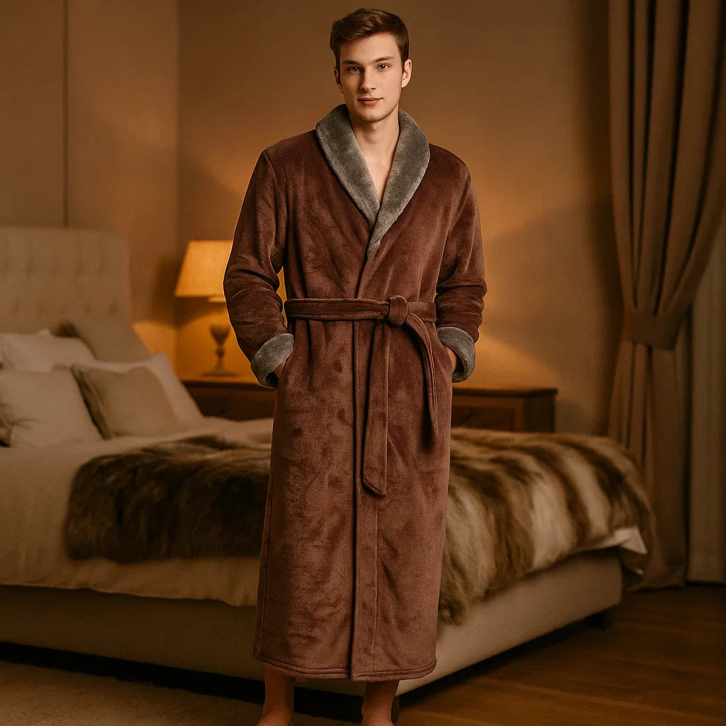 VeluSoft – Peignoir en Fleece Élégant avec Finitions Contrastantes Luxueuses pour des Moments de Détente