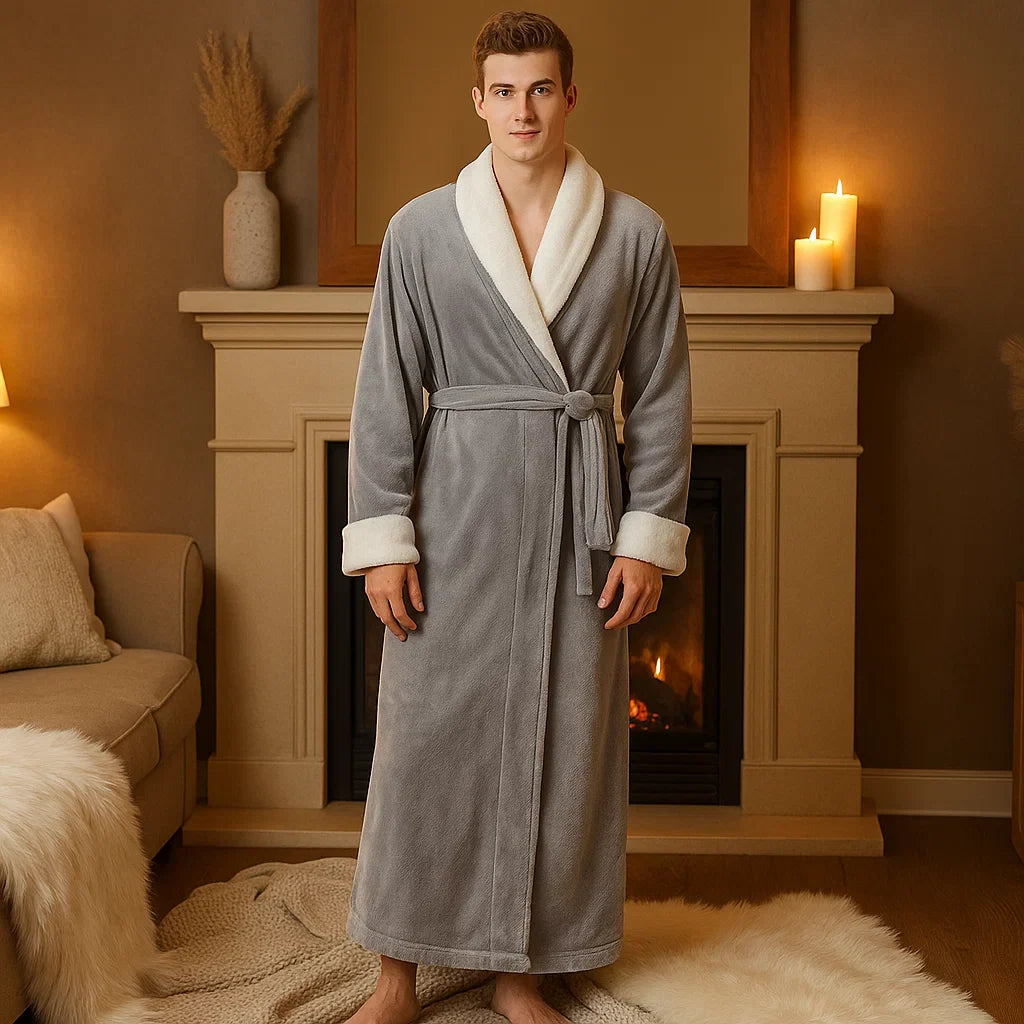 VeluSoft – Peignoir en Fleece Élégant avec Finitions Contrastantes Luxueuses pour des Moments de Détente