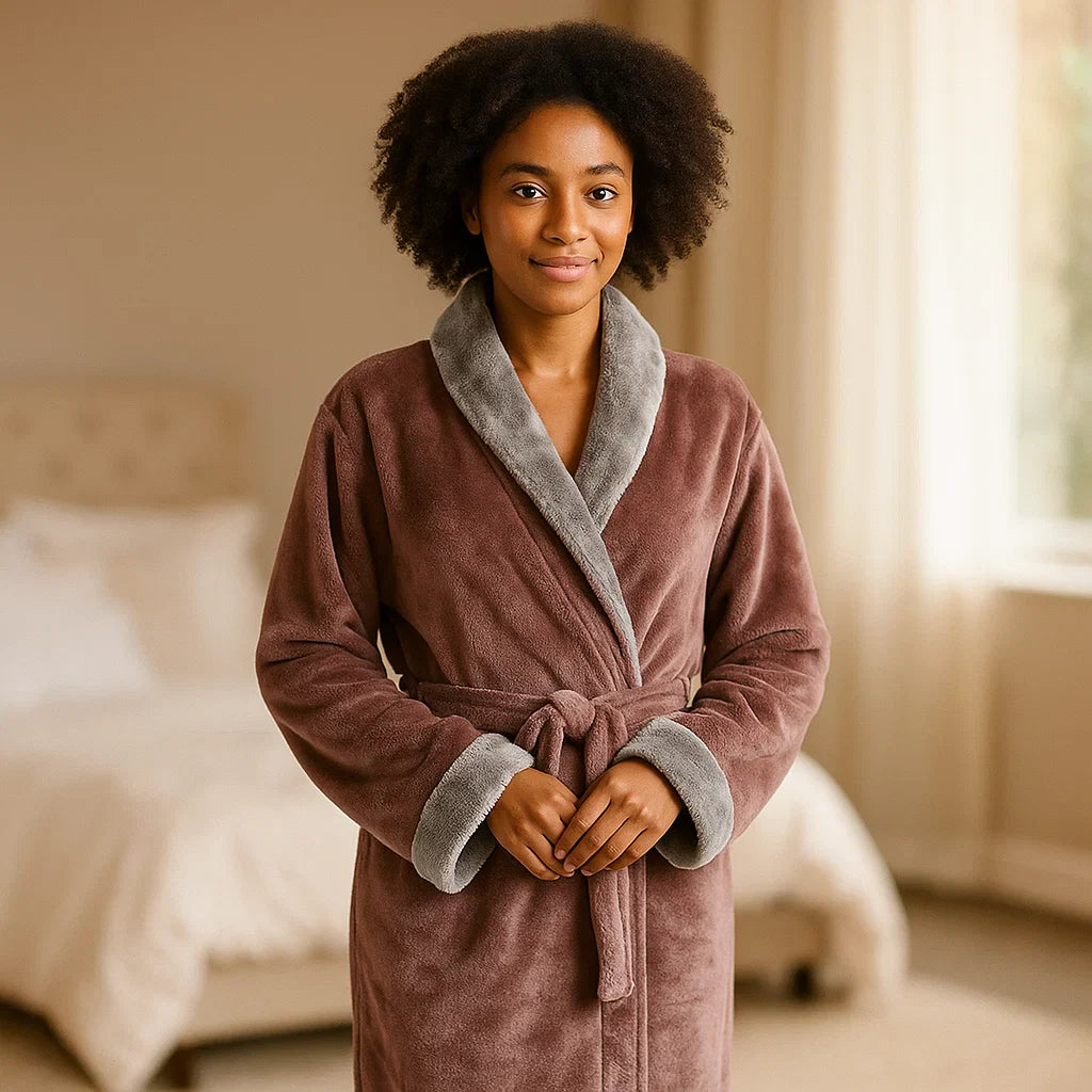 VeluSoft – Peignoir en Fleece Élégant avec Finitions Contrastantes Luxueuses pour des Moments de Détente