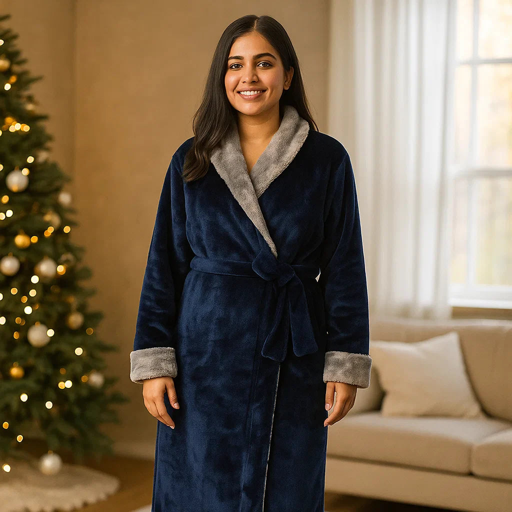 VeluSoft – Peignoir en Fleece Élégant avec Finitions Contrastantes Luxueuses pour des Moments de Détente