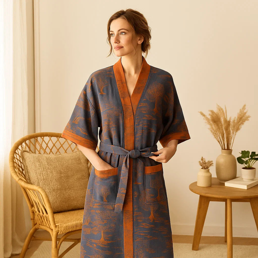 SereniLoom – Peignoir Kimono Luxueux et Doux en Coton Respirant pour un Détente Stylée à Domicile