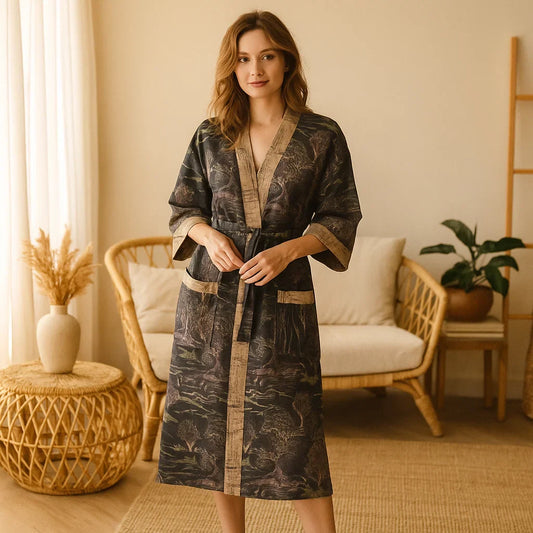 SereniLoom – Peignoir Kimono Luxueux et Doux en Coton Respirant pour un Détente Stylée à Domicile