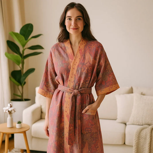 Rosewood Charm – Peignoir en Coton de Luxe avec une Élégance Intemporelle