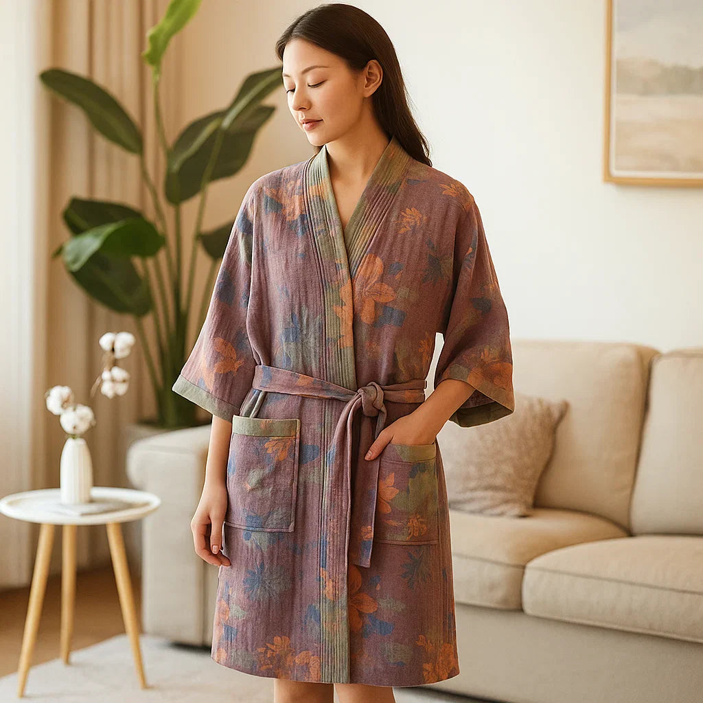 Rosewood Charm – Peignoir en Coton de Luxe avec une Élégance Intemporelle