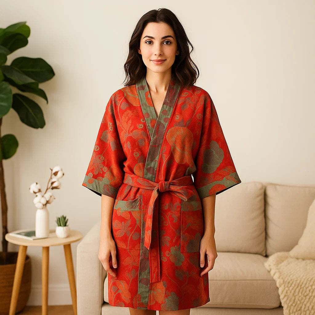 Rosewood Charm – Peignoir en Coton de Luxe avec une Élégance Intemporelle