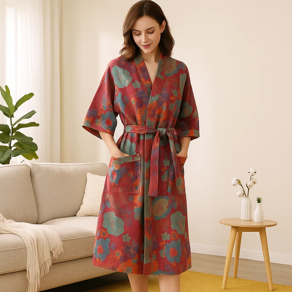 Rosewood Charm – Peignoir en Coton de Luxe avec une Élégance Intemporelle