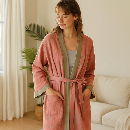 VintageLoom – Peignoir en Coton Respirant à Motif Waffle avec un Charme Rétro Intemporel