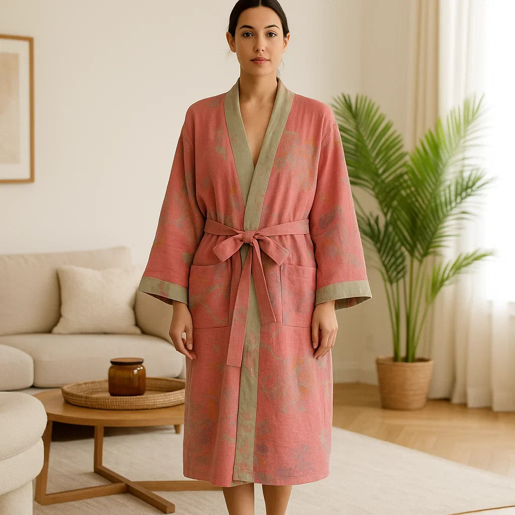 VintageLoom – Peignoir en Coton Respirant à Motif Waffle avec un Charme Rétro Intemporel