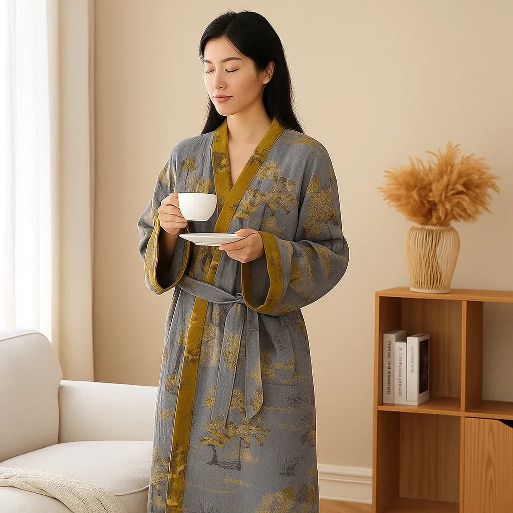 SereneCotton – Couverture Kimono Luxueuse en Coton d'Élégance Intemporelle