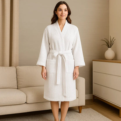 Peignoir Waffle Coton Pur Décolleté V SereneLuxe